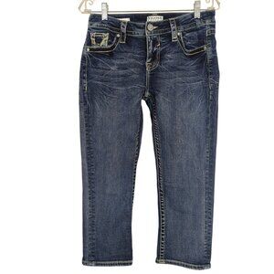 Vigoss Denim Capri Jeans‎ size 4 With Embroidered Pockets & Sequins Details